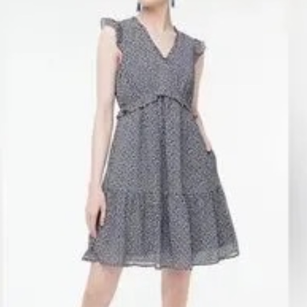 J. Crew Factory Ruffle V Neck Mini Dress Sz 16 ditzy daisy print lined